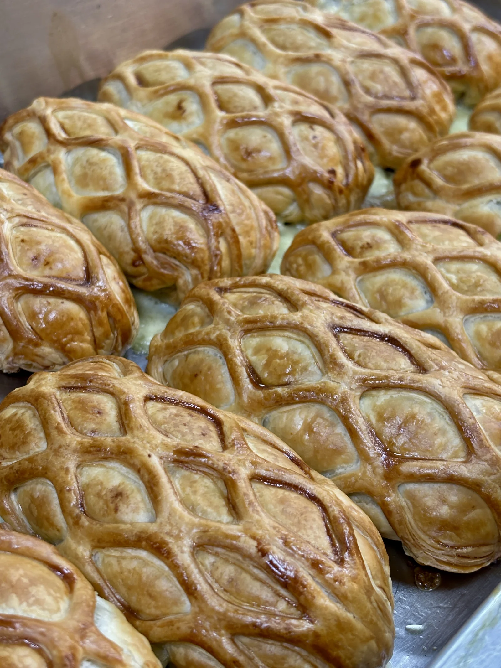 Fresh baked pastries prepared in trays